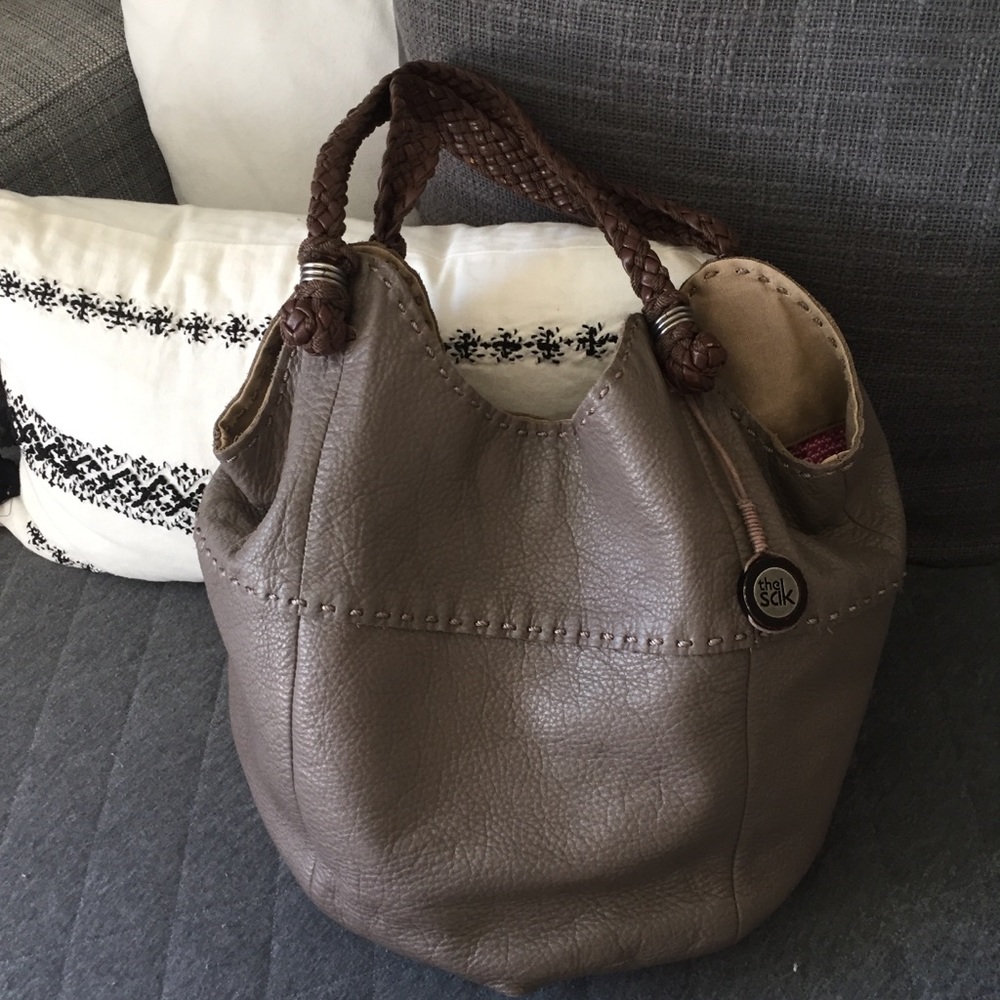 THE SAK pebbled leather woven strap hobo handbag